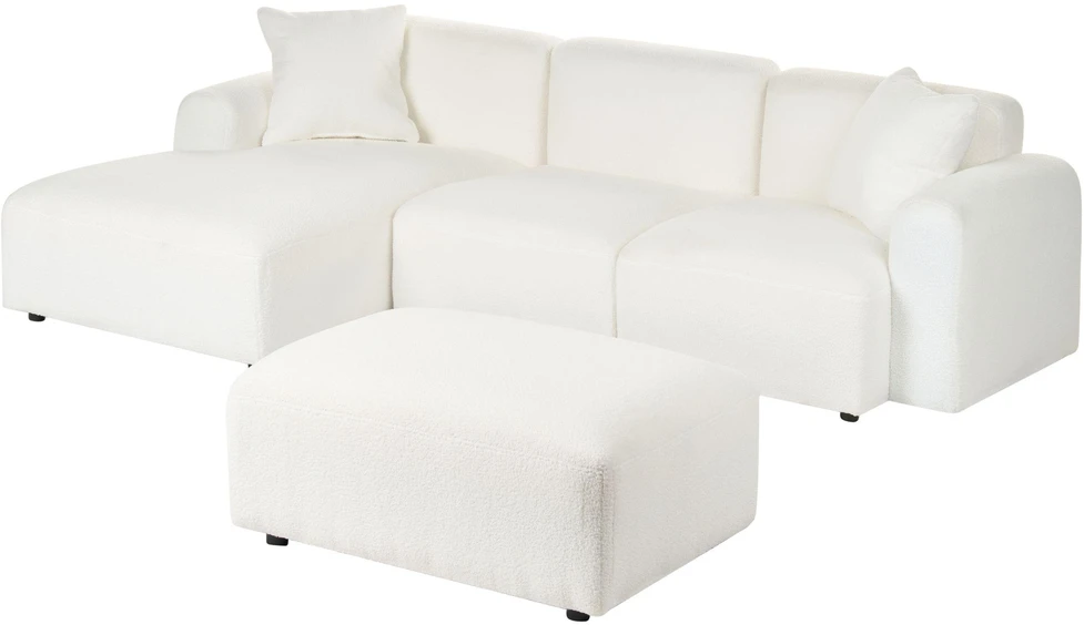 Beliani Modulinė 3 vietų sofa HEDE Boucle, balta, dešininė, su otomane