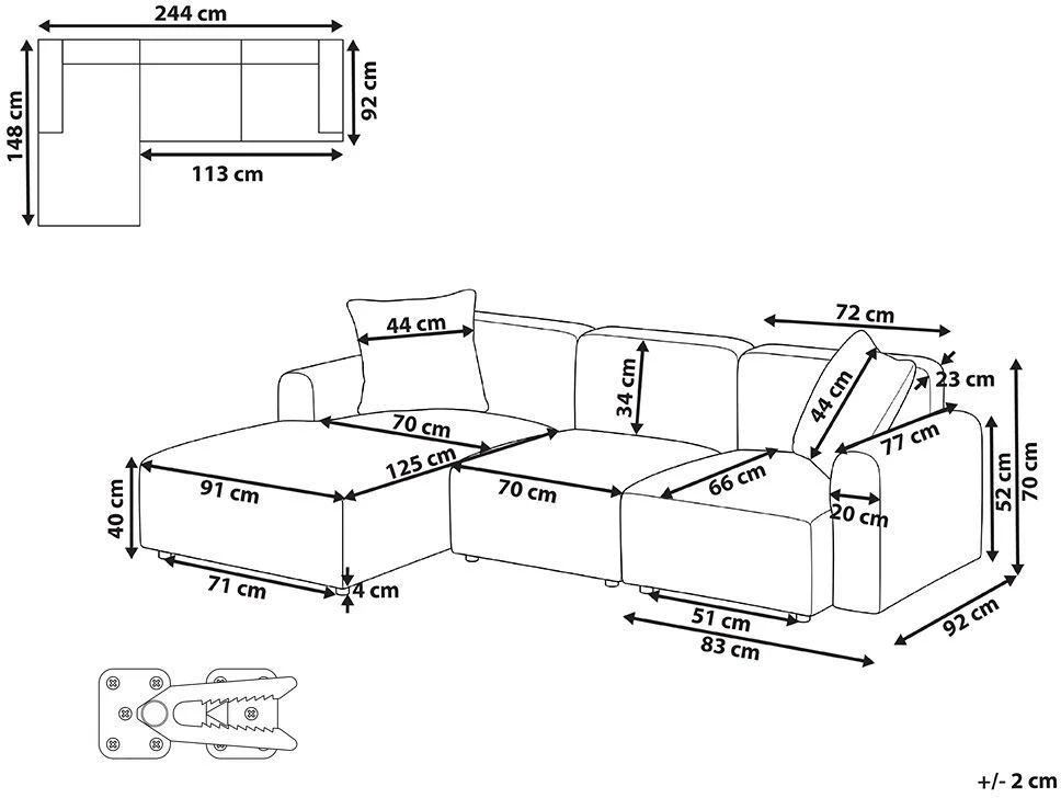 Beliani Modulinė 3 vietų sofa HEDE Boucle, balta, dešininė