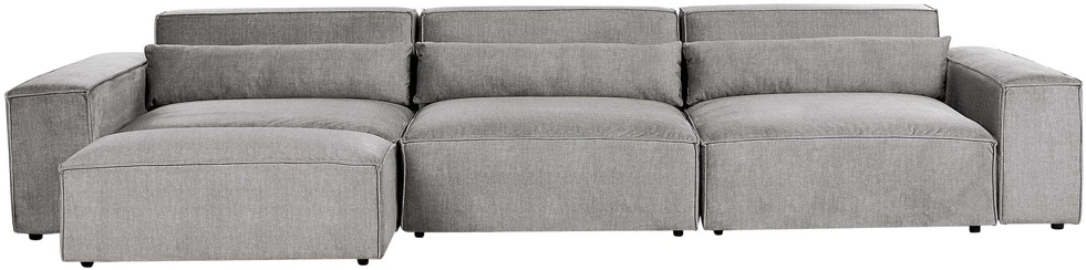 Beliani MODULINĖ 3 vietų sofa HELLNAR pilka su pufas