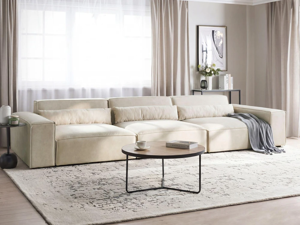 Beliani Modulinė 3 vietų sofa HELLNAR, veliūras, šviesiai smėlinė