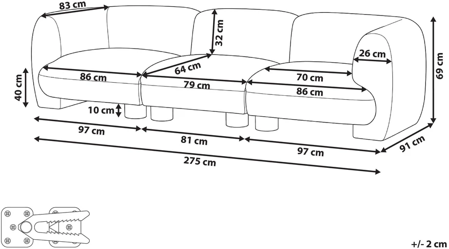 Beliani Modulinė 3 vietų sofa MJALBI, kreminė balta, „Boucle“ audinys