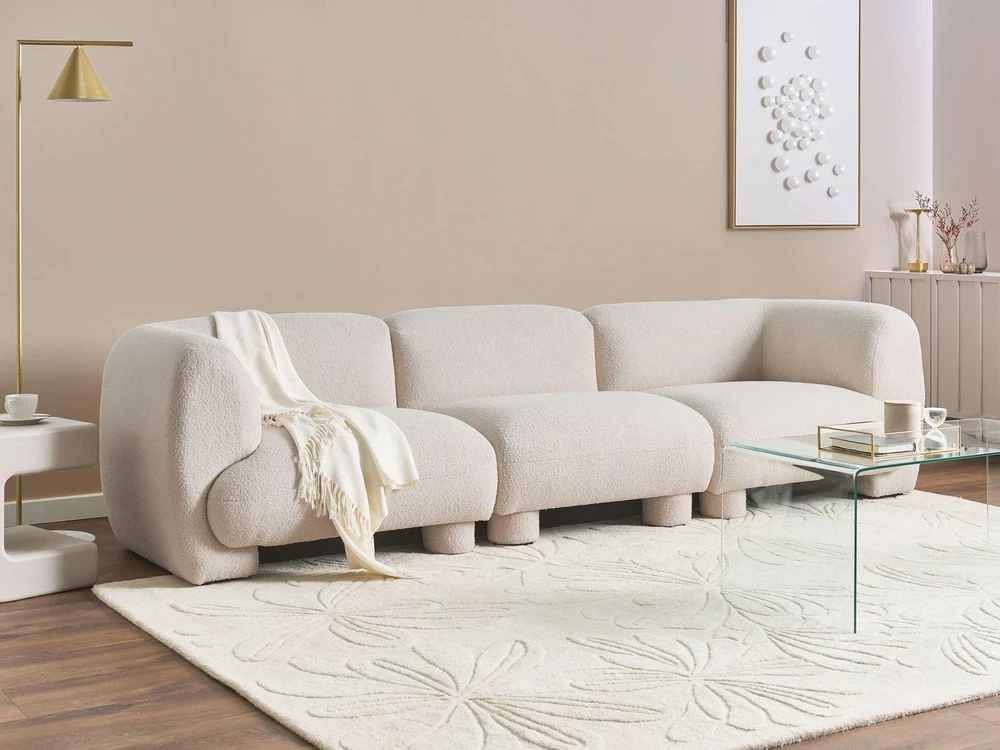 Beliani Modulinė 3 vietų sofa MJALBI, kreminė balta, „Boucle“ audinys