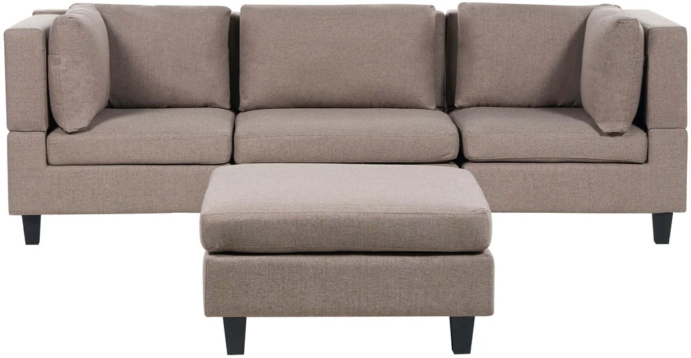 Beliani Modulinė 3 vietų sofa UNSTAD, ruda su pufu