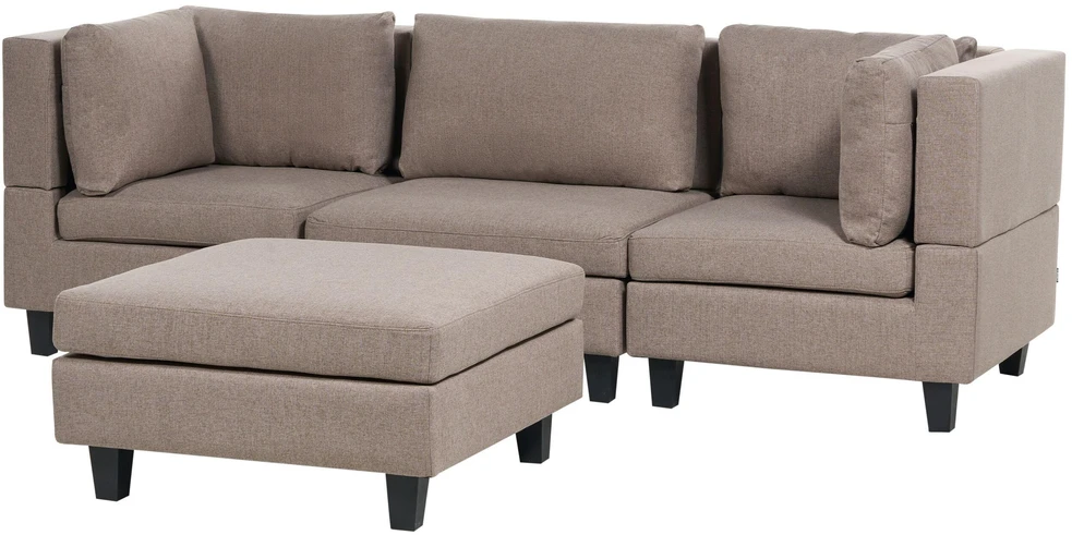 Beliani Modulinė 3 vietų sofa UNSTAD, ruda su pufu