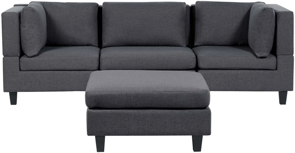 Beliani Modulinė 3 vietų sofa UNSTAD, tamsiai pilka su pufu