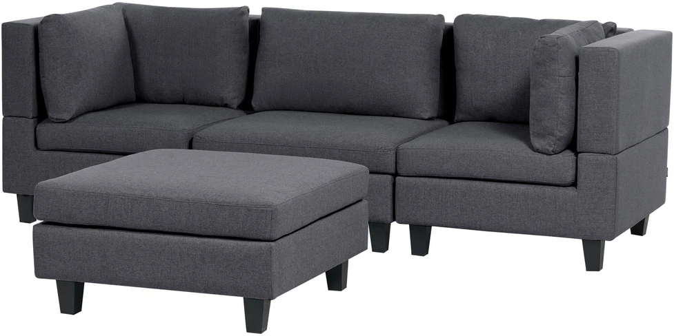 Beliani Modulinė 3 vietų sofa UNSTAD, tamsiai pilka su pufu