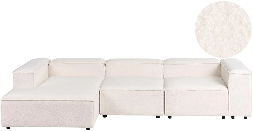 Beliani Modulinė 4 vietų kampinė sofa ARDAL Boucle, laužyta balta, dešinės pusės