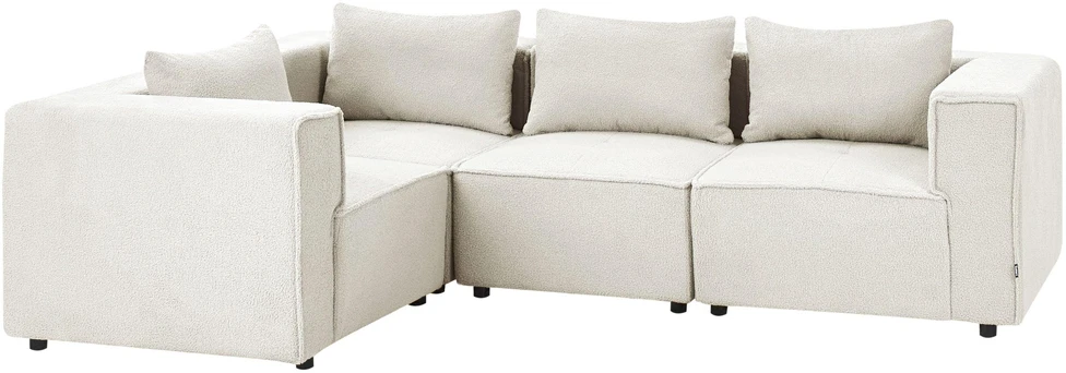 Beliani Modulinė 4 vietų kampinė sofa AXEBO dešininė, balta „Boucle“ audinys