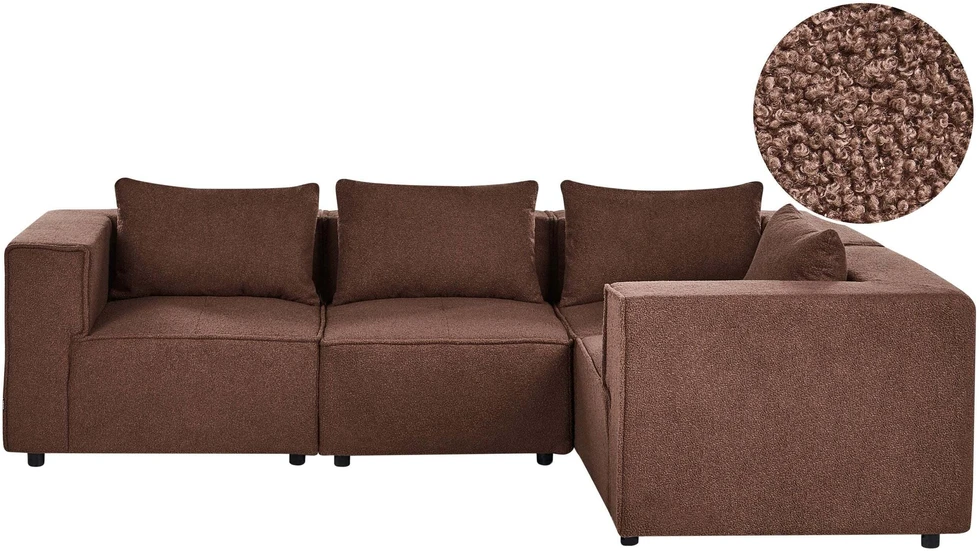 Beliani Modulinė 4 vietų kampinė sofa AXEBO kairinė ruda Boucle