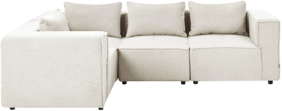 Beliani Modulinė 4 vietų kampinė sofa AXEBO dešininė, balta „Boucle“ audinys