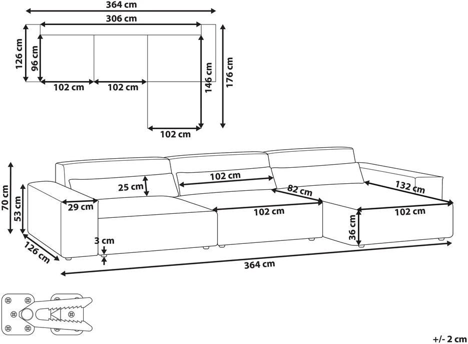 Beliani Modulinė 4 vietų kampinė sofa HELLNAR kairinė, pilka