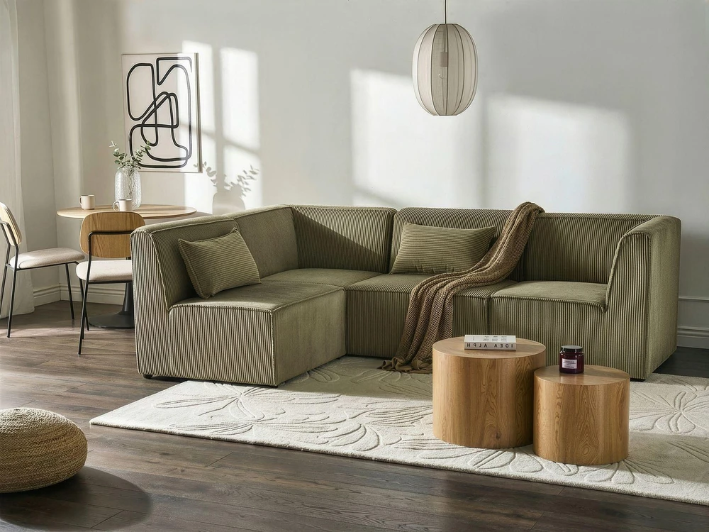 Beliani Modulinė 4 vietų kampinė sofa LEMVIG dešininė, žalias velvetas