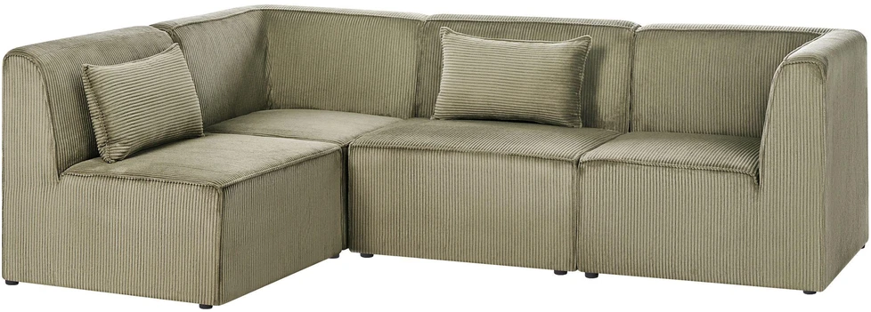 Beliani Modulinė 4 vietų kampinė sofa LEMVIG dešininė, žalias velvetas