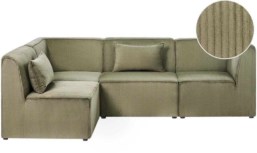Beliani Modulinė 4 vietų kampinė sofa LEMVIG dešininė, žalias velvetas