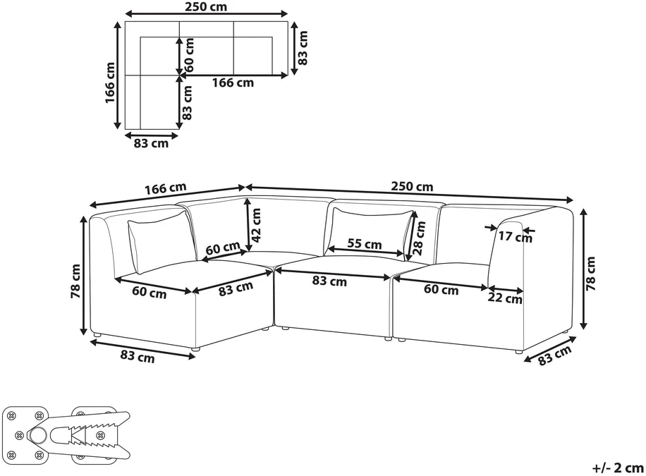 Beliani Modulinė 4 vietų kampinė sofa LEMVIG dešininė, žalias velvetas