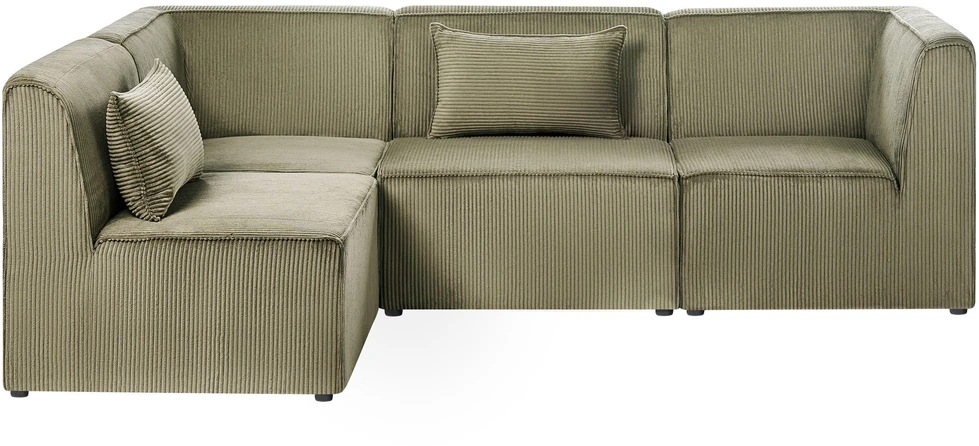 Beliani Modulinė 4 vietų kampinė sofa LEMVIG dešininė, žalias velvetas