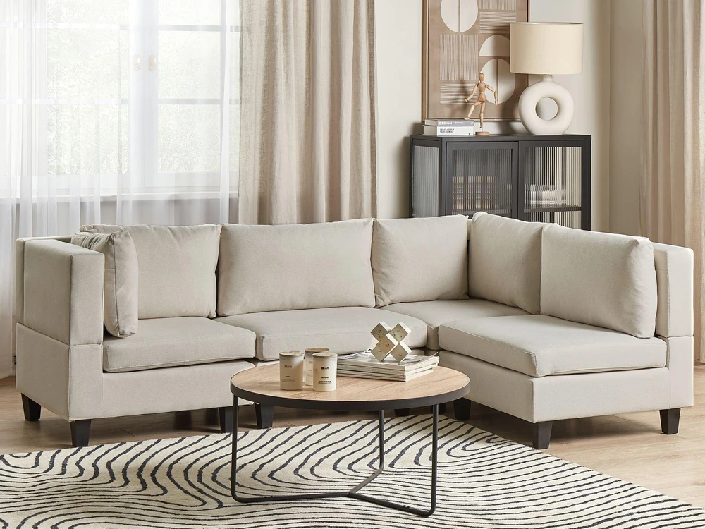 Beliani Modulinė 4 vietų kampinė sofa UNSTAD, kairinė, šviesiai smėlio spalvos