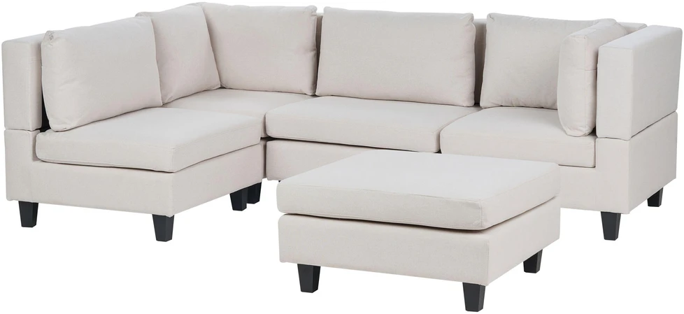 Beliani Modulinė 4 vietų kampinė sofa UNSTAD, dešininė, šviesiai smėlio spalvos, su otomane