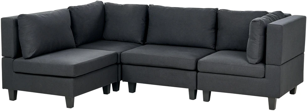Beliani Modulinė 4 vietų kampinė sofa UNSTAD Dešininė Juoda