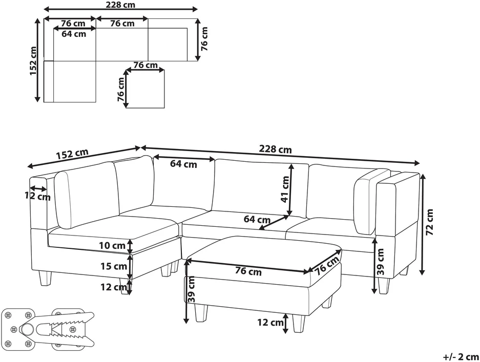 Beliani Modulinė 4 vietų kampinė sofa UNSTAD, dešininė, šviesiai smėlio spalvos, su otomane