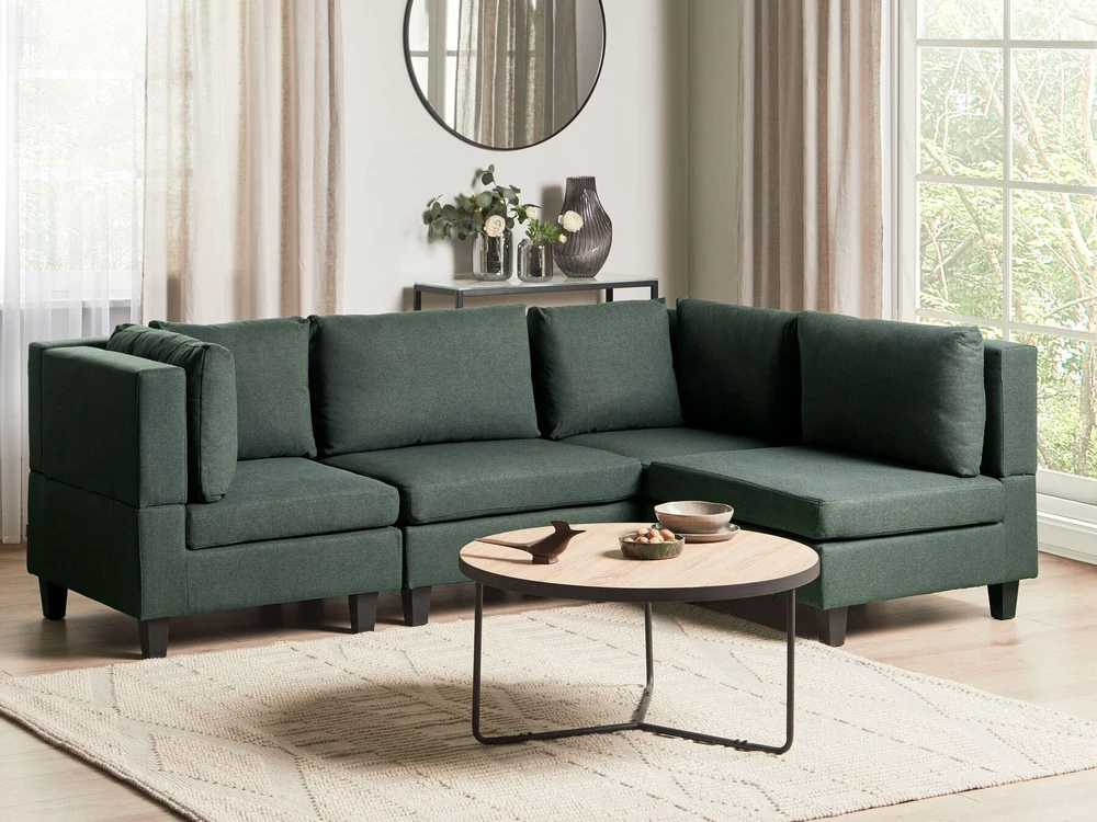 Beliani Modulinė 4 vietų kampinė sofa UNSTAD kairinė tamsiai žalia
