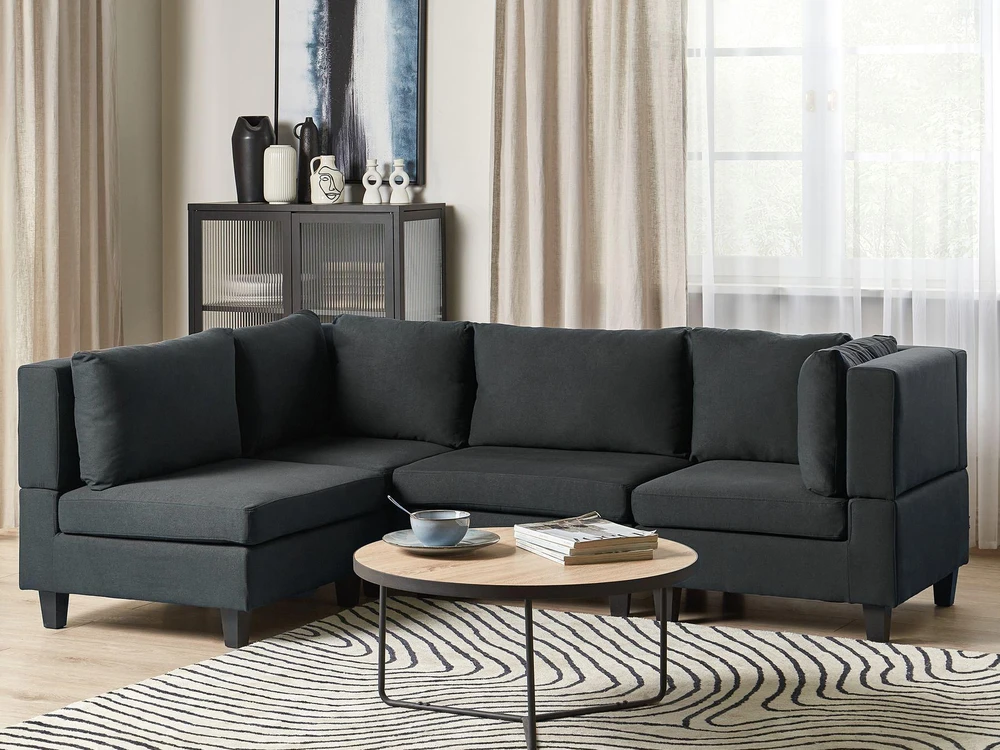 Beliani Modulinė 4 vietų kampinė sofa UNSTAD Dešininė Juoda