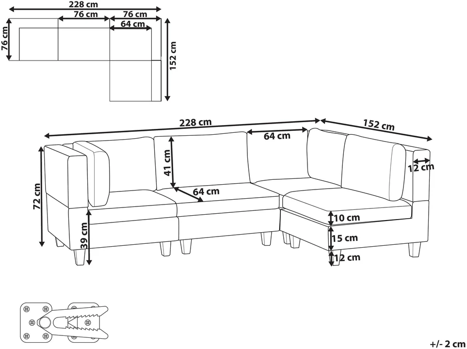 Beliani Modulinė 4 vietų kampinė sofa UNSTAD kairinė tamsiai žalia