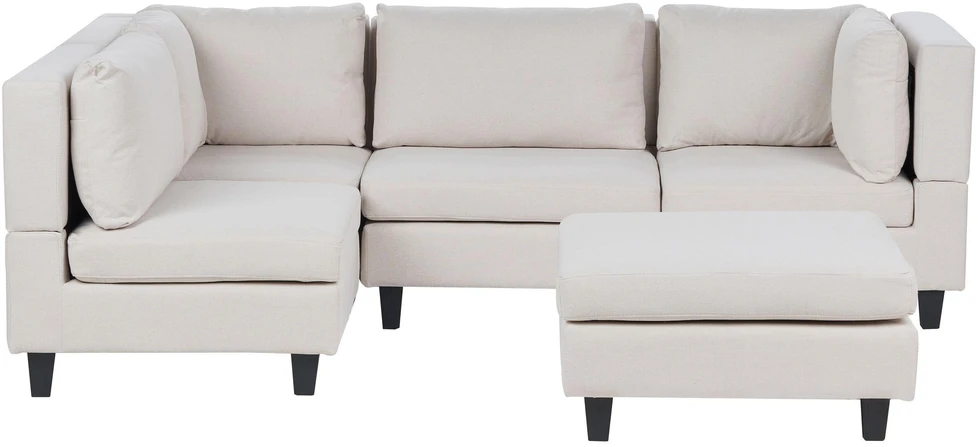Beliani Modulinė 4 vietų kampinė sofa UNSTAD, dešininė, šviesiai smėlio spalvos, su otomane