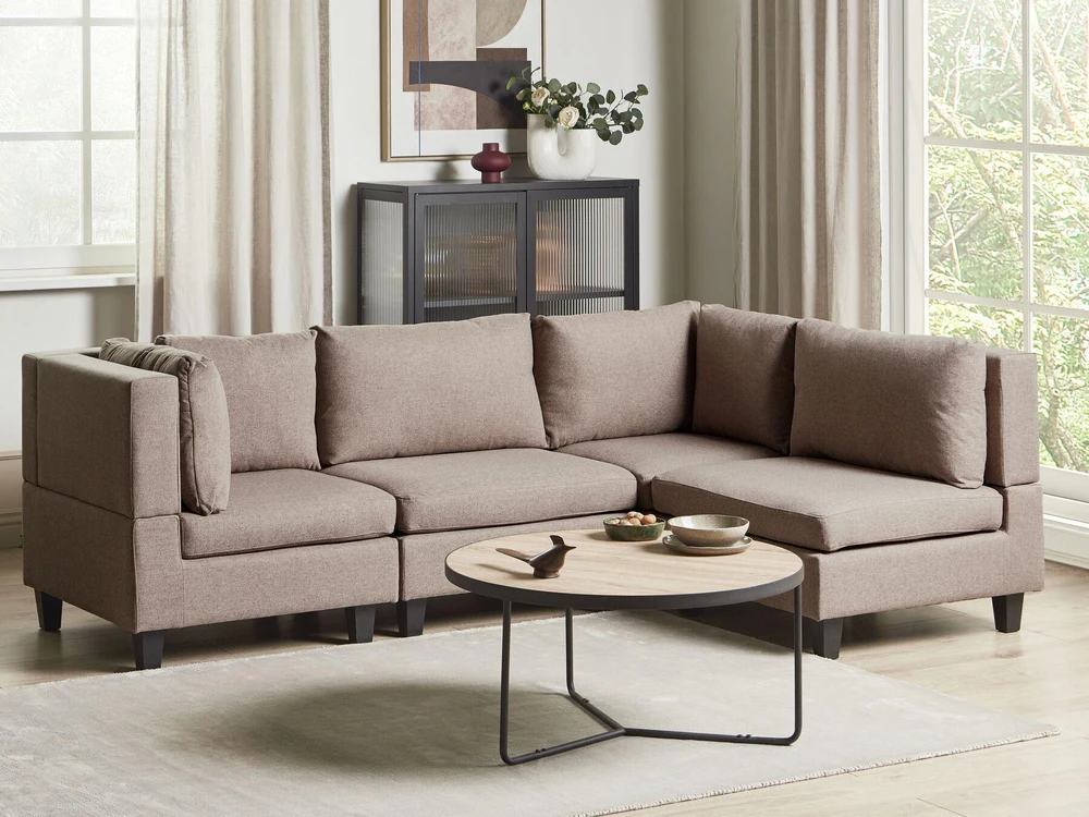 Beliani Modulinė 4 vietų kampinė sofa UNSTAD kairinė ruda