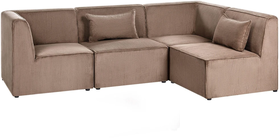 Beliani Modulinė 4 vietų sofa LEMVIG Kairinė, smėlio spalvos velvetas