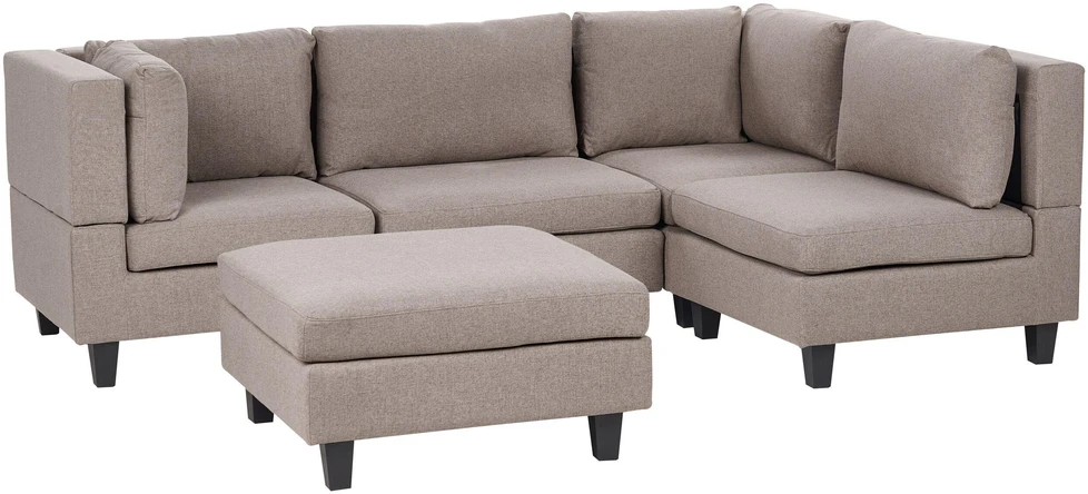 Beliani Modulinė 4 vietų sofa UNSTAD kairinė ruda su pufu