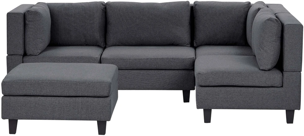 Beliani Modulinė 4 vietų sofa UNSTAD kairinė tamsiai pilka su pufu