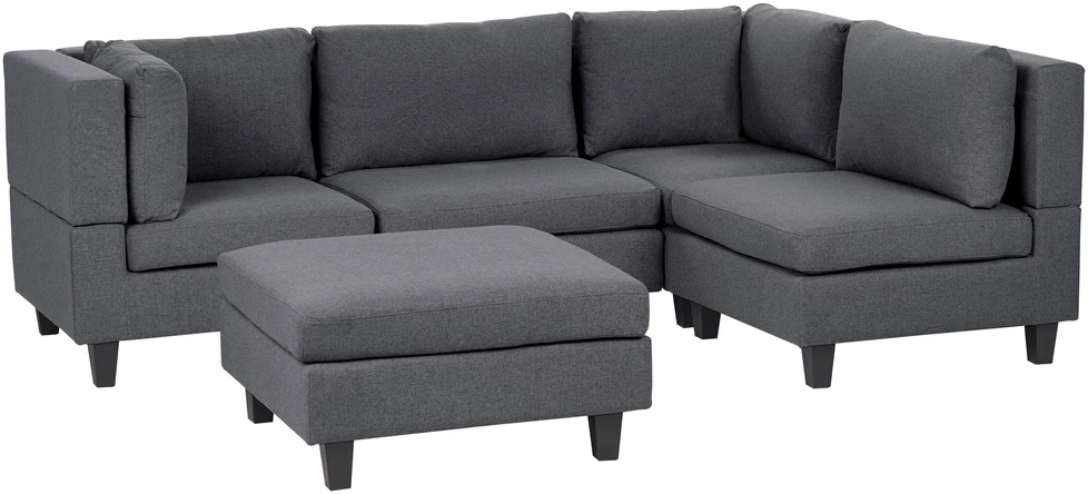 Beliani Modulinė 4 vietų sofa UNSTAD kairinė tamsiai pilka su pufu