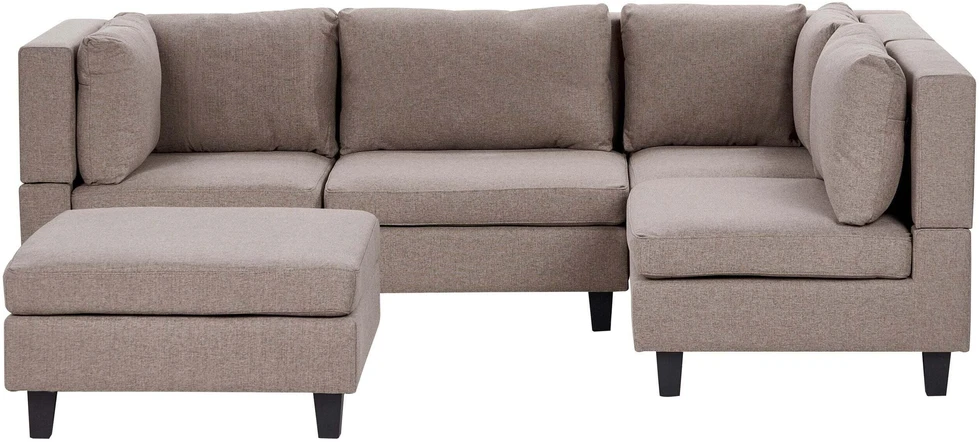 Beliani Modulinė 4 vietų sofa UNSTAD kairinė ruda su pufu