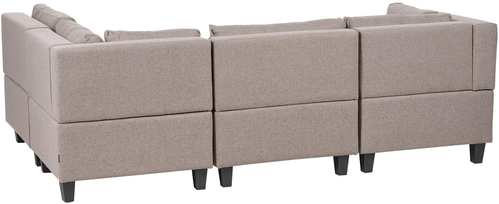 Beliani Modulinė 4 vietų sofa UNSTAD kairinė ruda su pufu