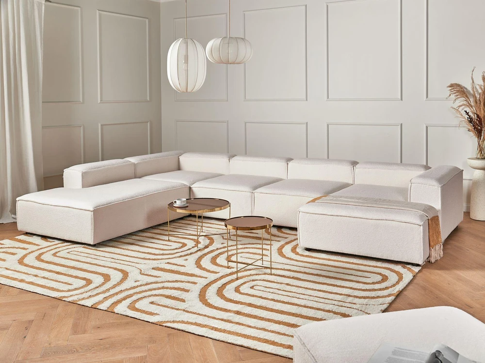 Beliani Modulinė 5 vietų kampinė sofa ARDAL Boucle, balkšva, dešininė