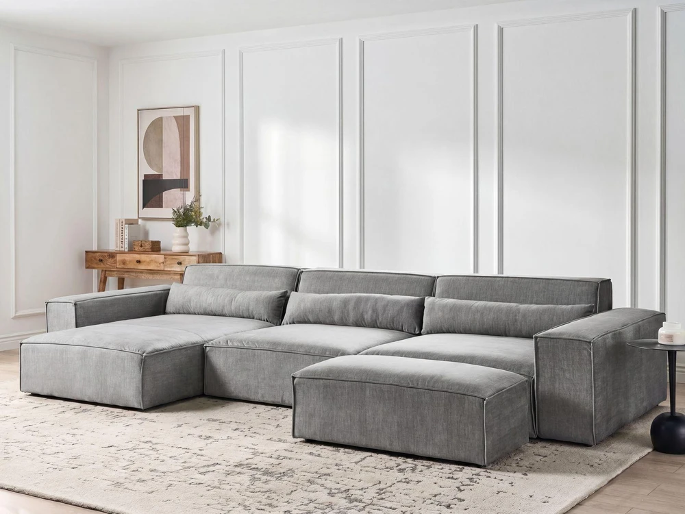 Beliani Modulinė 5 vietų kampinė sofa „HELLNAR“, dešininė, pilka, su otomanu