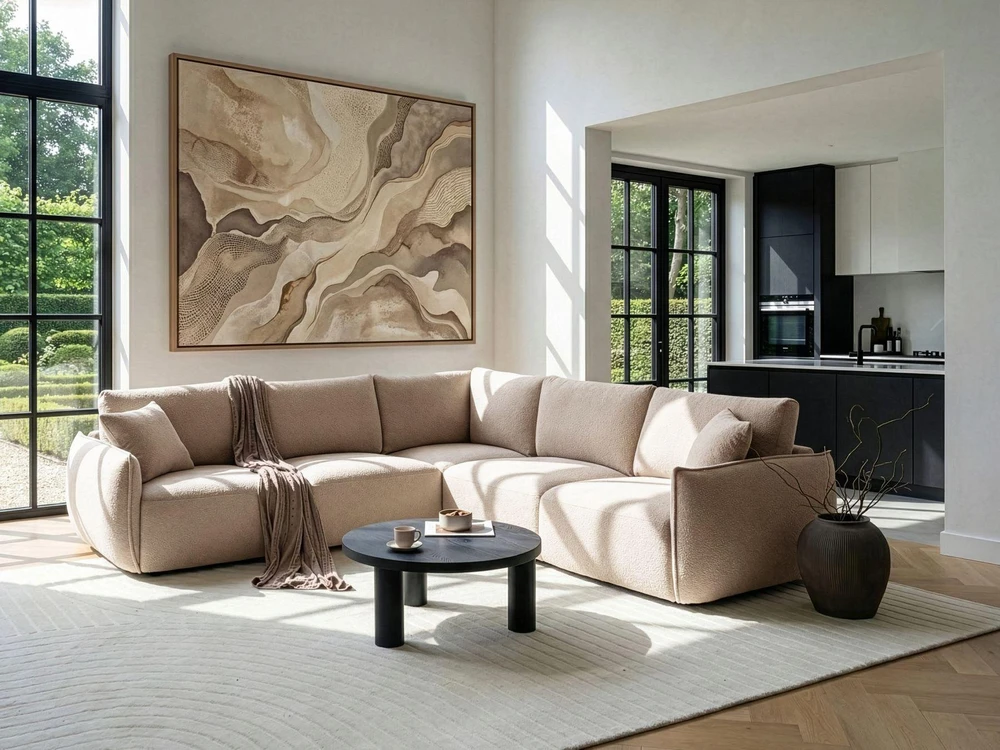 Beliani Modulinė 5 vietų kampinė sofa MESNALI, smėlio spalvos, kairinė