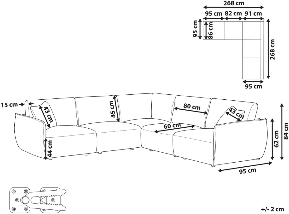 Beliani Modulinė 5 vietų kampinė sofa MESNALI, smėlio spalvos, kairinė