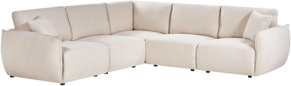 Beliani Modulinė 5 vietų kampinė sofa MESNALI, buklė, balkšva, dešininė