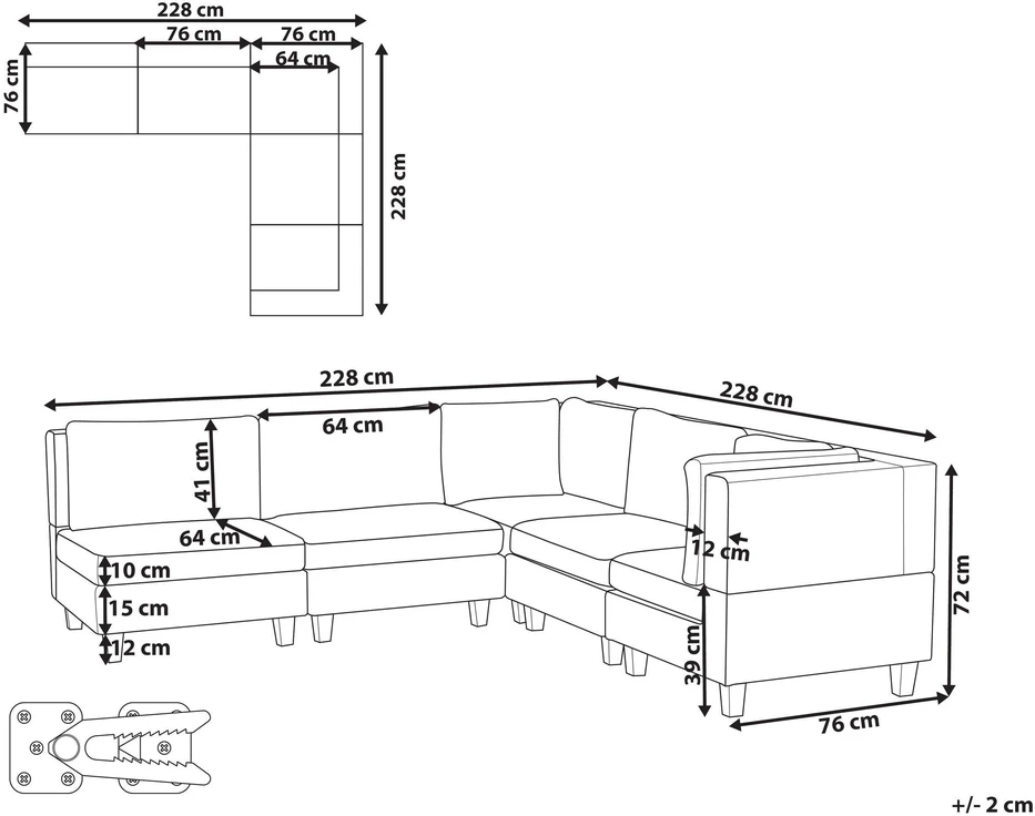 Beliani Modulinė 5 vietų kampinė sofa UNSTAD kairinė, šviesiai smėlio spalvos