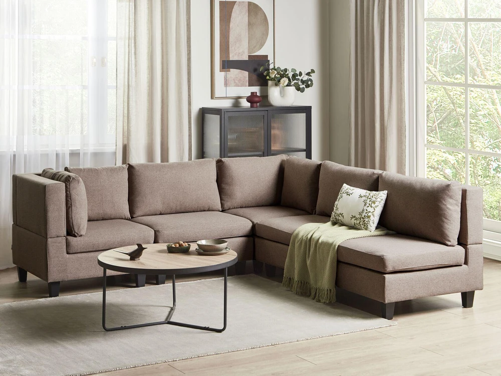 Beliani Modulinė 5 vietų sofa UNSTAD Dešininė Ruda
