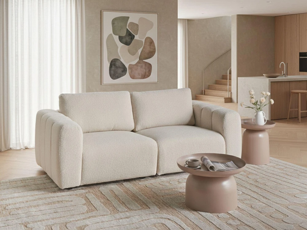 Beliani Modulinė dvivietė sofa KIVVIK Boucle, balkšva