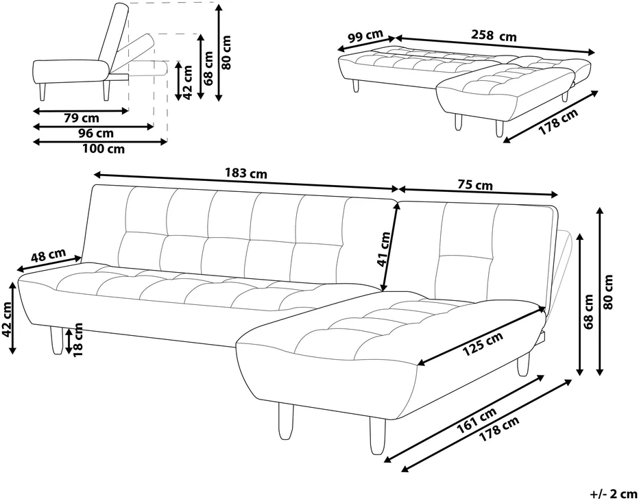 Beliani Modulinė išskleidžiama kampinė sofa 4 asmenims ALSTEN žalia, dešininė