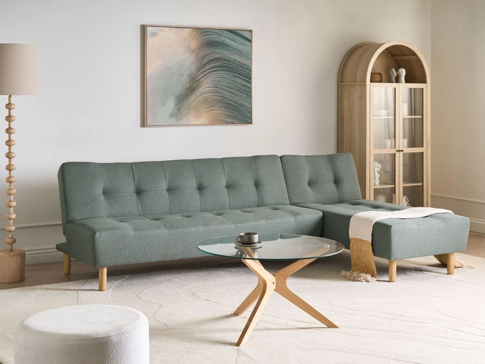 Beliani Modulinė išskleidžiama kampinė sofa 4 asmenims ALSTEN žalia, dešininė