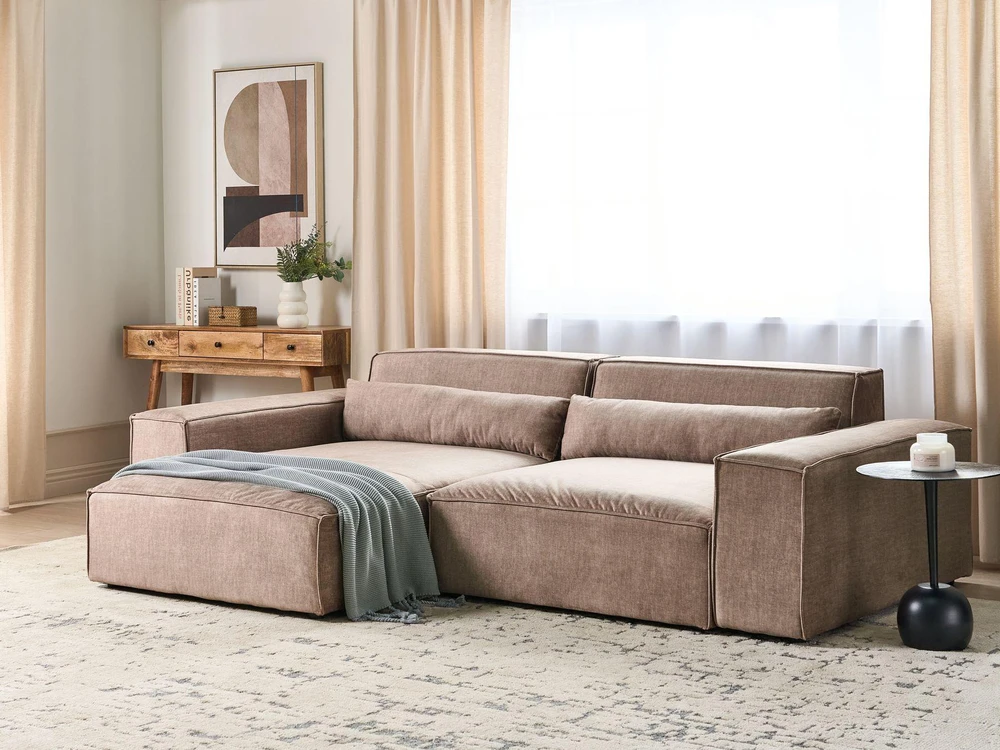 Beliani Modulinė kampinė sofa 3 vietų HELLNAR, šviesiai ruda, dešininė