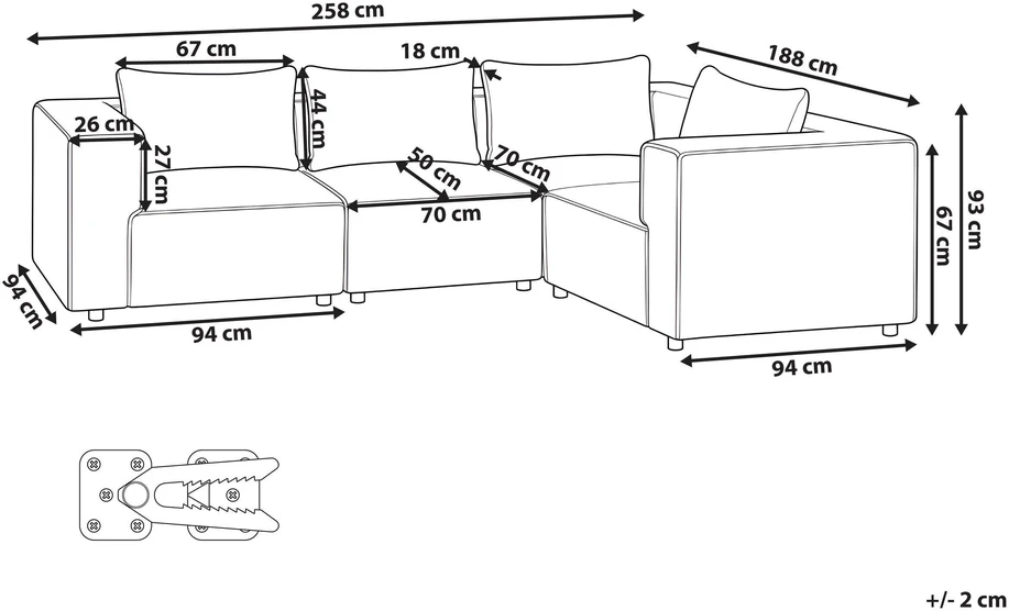 Beliani Modulinė kampinė sofa 4 asmenims AXEBO Kairinė, balta, Boucle audinys
