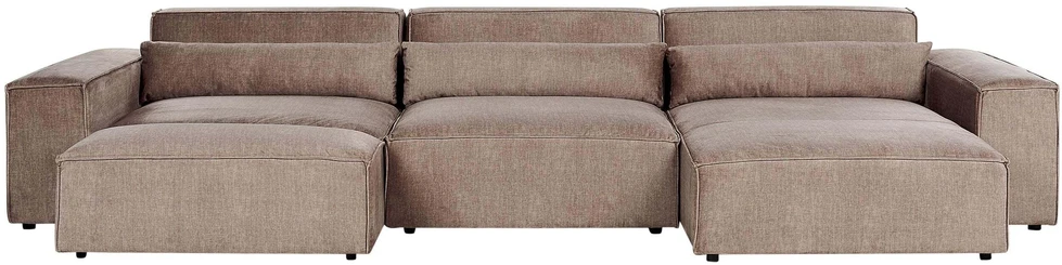Beliani Modulinė kampinė sofa 4 asmenims HELLNAR su otomana, šviesiai ruda, kairinė