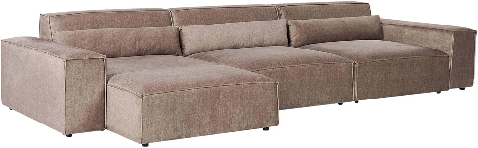 Beliani Modulinė kampinė sofa 4 asmenims „HELLNAR“ su otomana, šviesiai ruda, dešininė