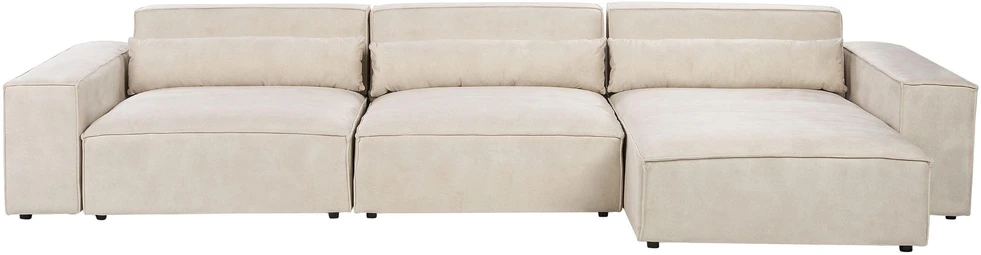 Beliani Modulinė kampinė sofa 4 asmenims HELLNAR, veliūras, šviesiai smėlio spalvos, kairinė